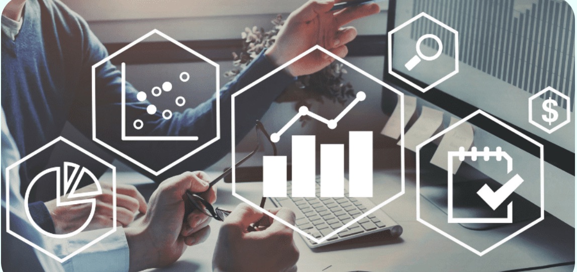 Professional workspace with analytics
